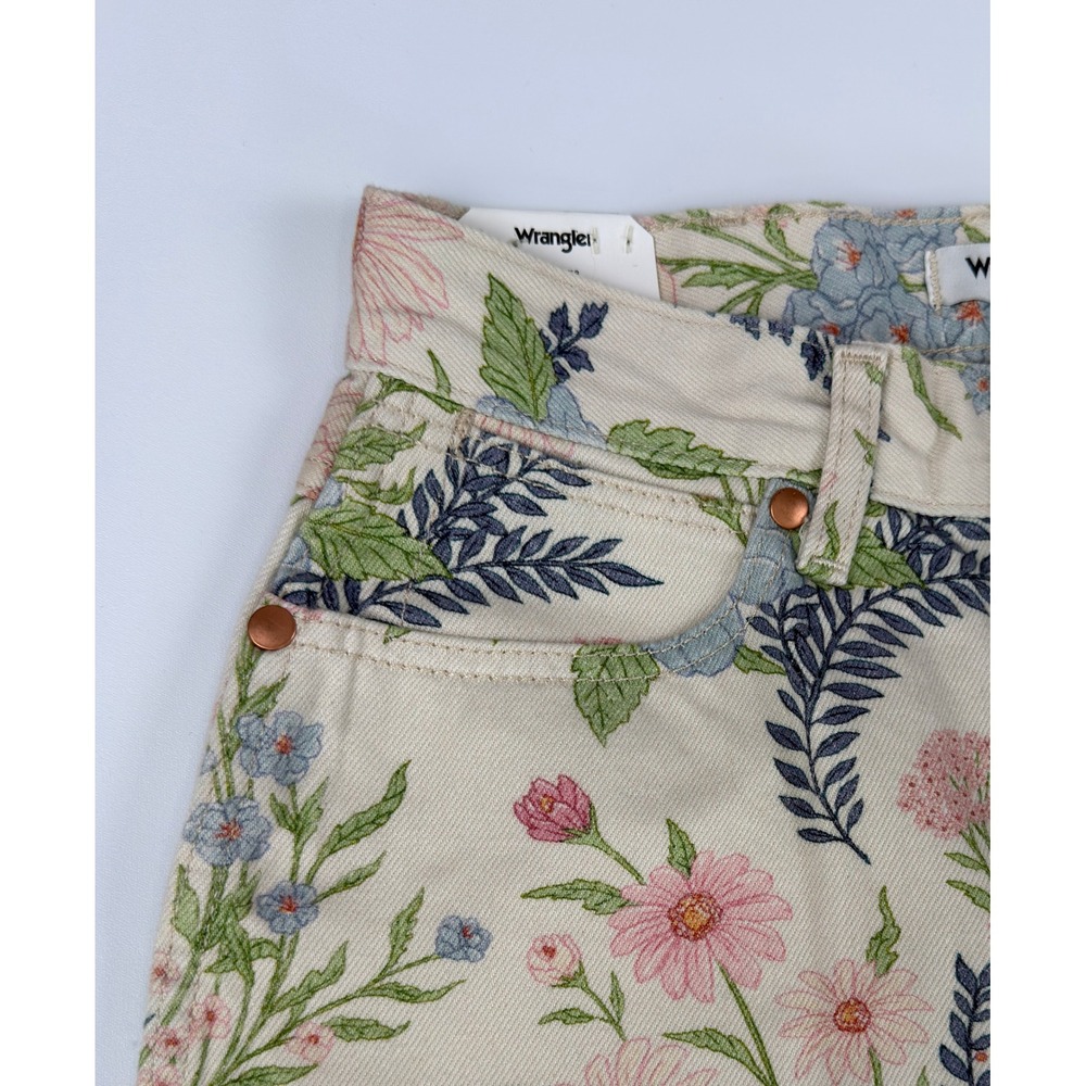 Wrangler Floral Flare Jeans Womens 27 Cream Botanical Print 70s Boho Bell Bottom - Picture 5 of 16